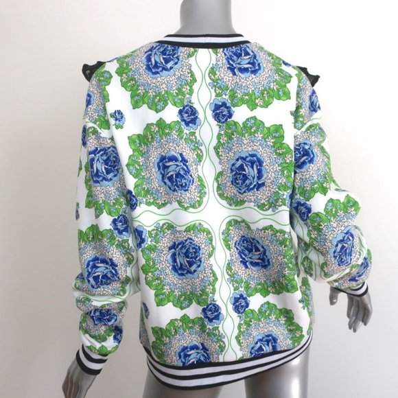 RODARTE RUFFLED LACE YOKE SWEATSHIRT WHITE/BLUE FLORAL PRINT SIZE EXTRA SMALL - Picture 6 of 10